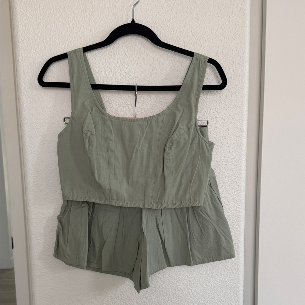 Sage Green Sleeveless Top and Shorts Set
